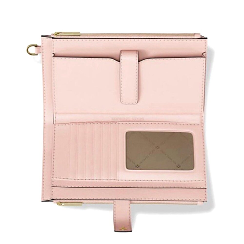 New Michael Kors Jet Set Travel Double Zip Wristlet Wallet Powder Blush Multi - Picture 3 of 3